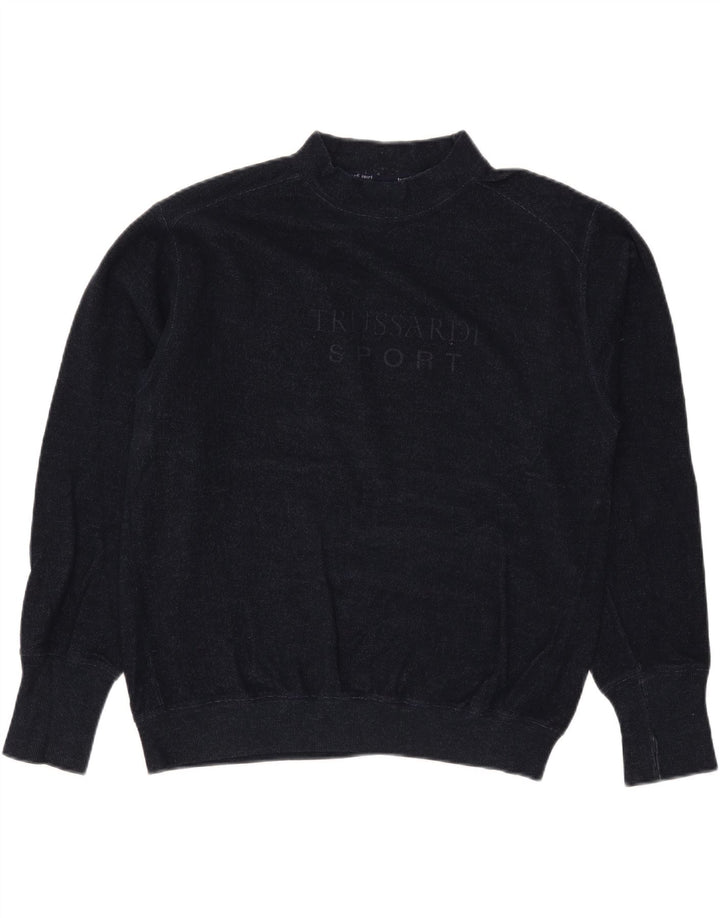 TRUSSARDI Jersey con cuello de tortuga gráfico para hombre, suéter grande de lana azul marino