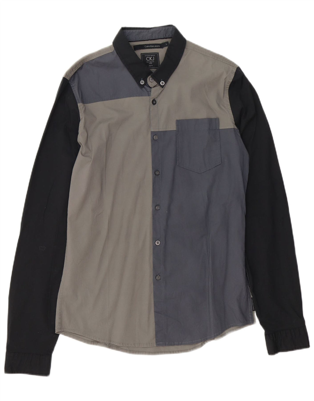 CALVIN KLEIN JEANS Camisa slim fit para hombre Algodón gris color block grande