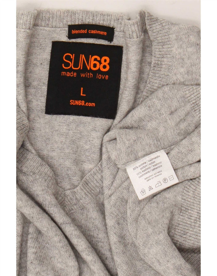 Sun68 - Jersey con cuello en V para hombre, talla grande, algodón gris