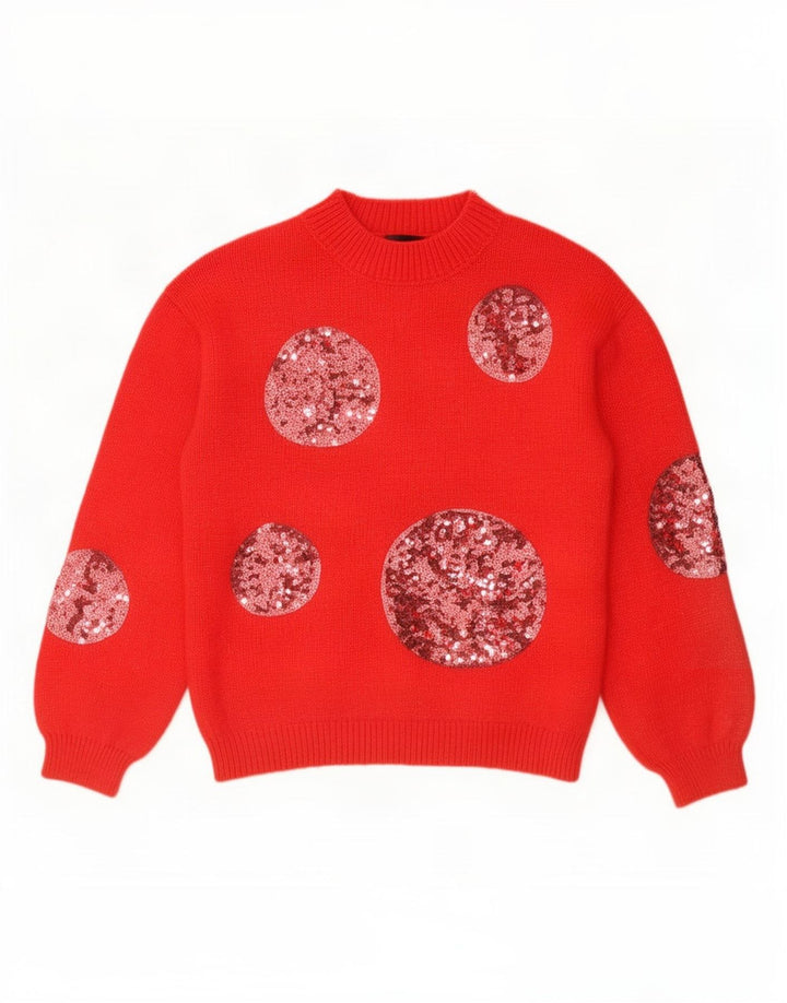 Marks & Spencer Jersey con Cuello Alto para Mujer UK 10 Pequeño Rojo Geométrico