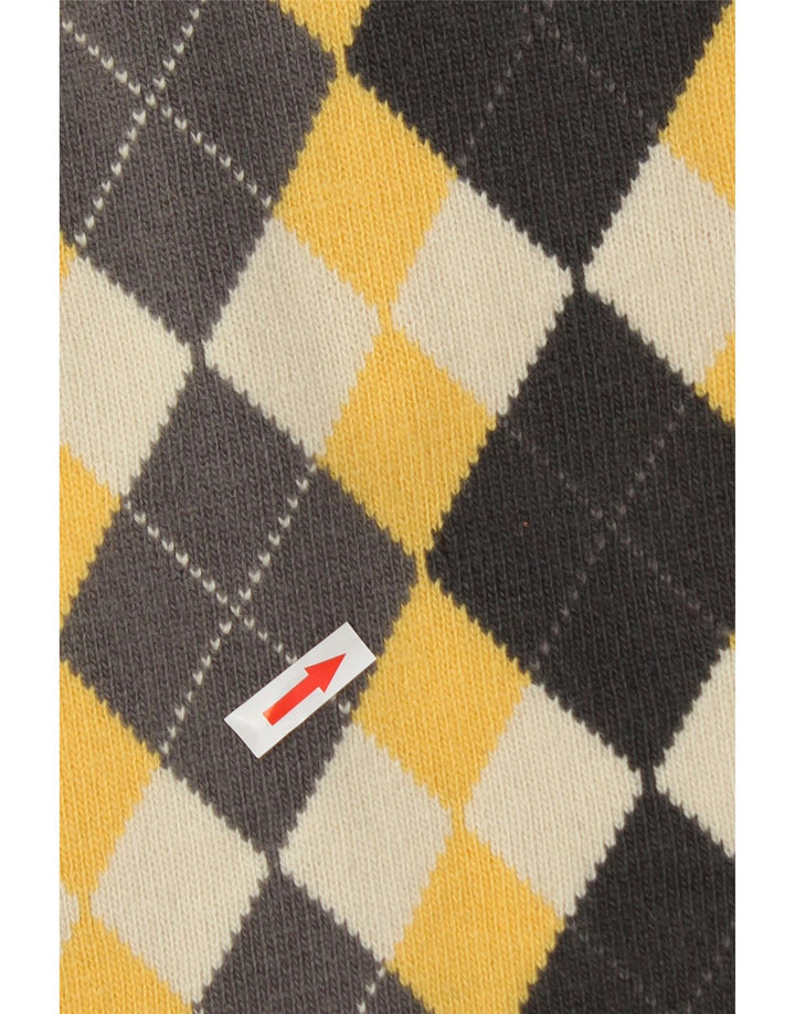 Tom Tailor Jersey de cuello redondo para hombre, talla grande, lana amarilla Argyle/Diamond