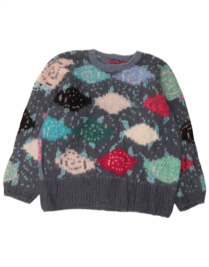 VINTAGE Jersey de cuello redondo para niñas 13-14 años Bloque de color gris