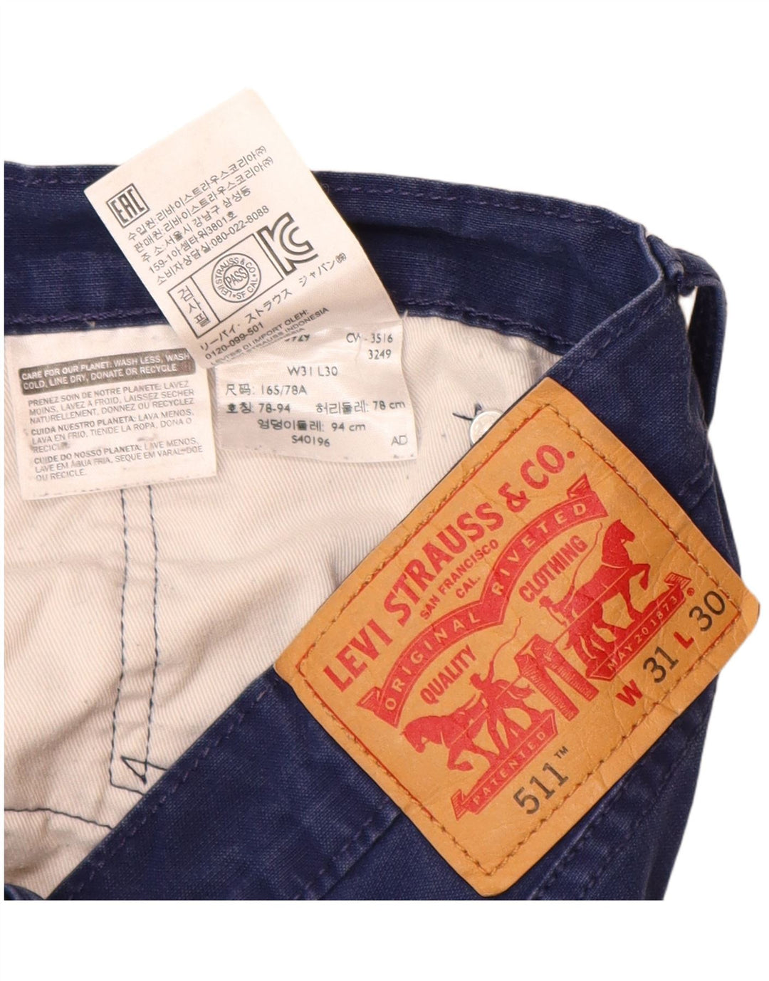 LEVI'S Mens 511 Slim Casual Pantalones W31 L30 Azul Marino Algodón