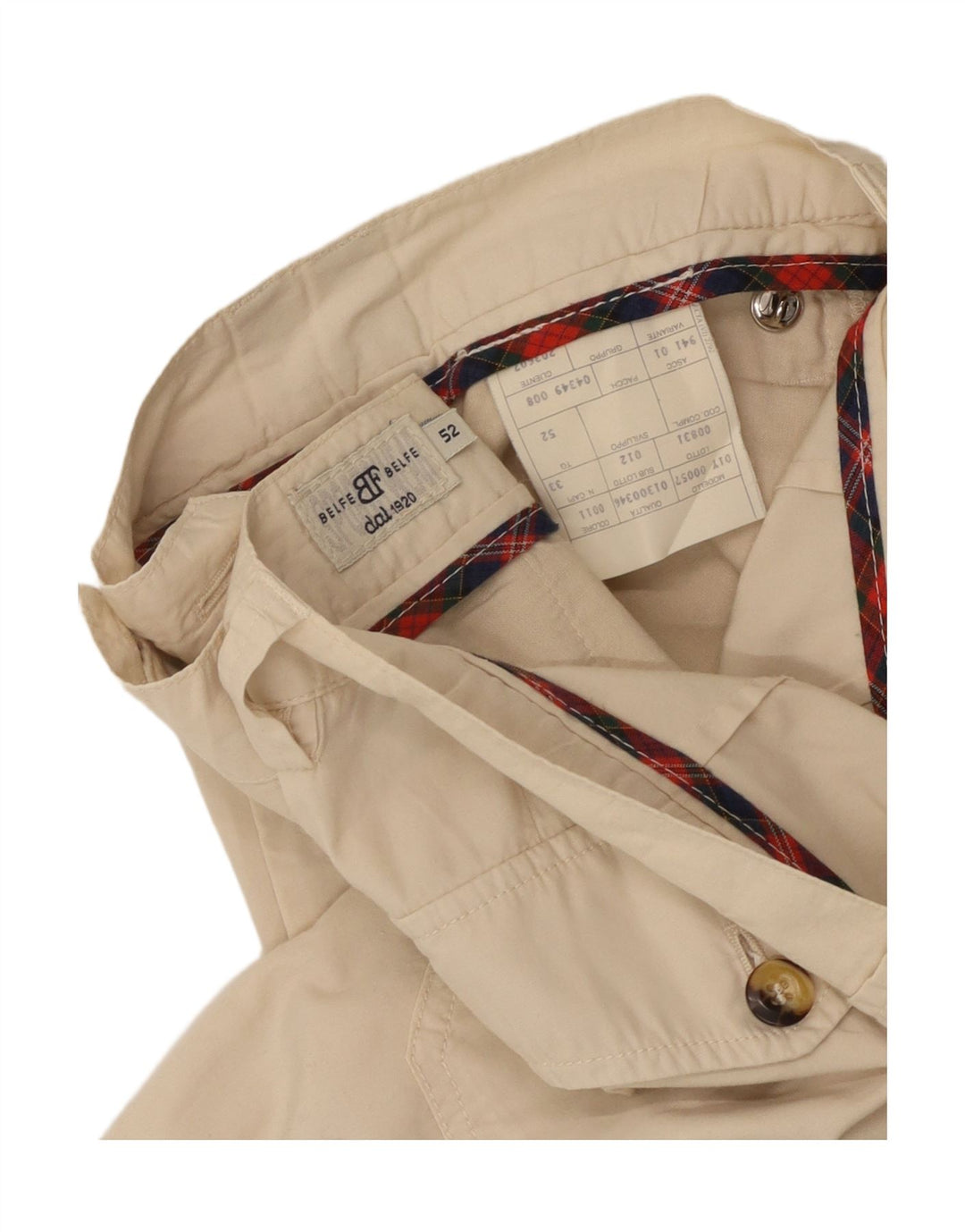 BELFE & BELFE Pantalones cortos chinos con pinzas para hombre IT 52 XL W36 Algodón beige