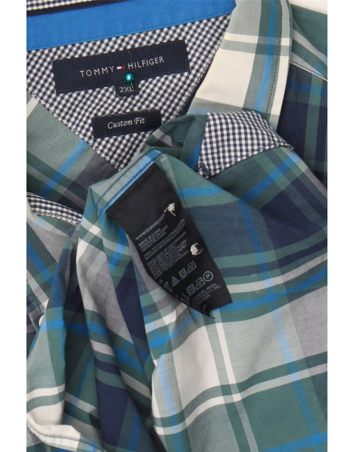 Tommy Hilfiger Camisa de ajuste personalizado para hombre 2XL Algodón a cuadros azules