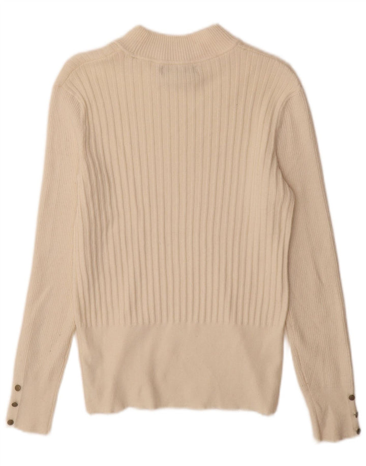 Marks & Spencer Suéter tipo jersey con cuello alto para mujer UK 12 Medium Off White