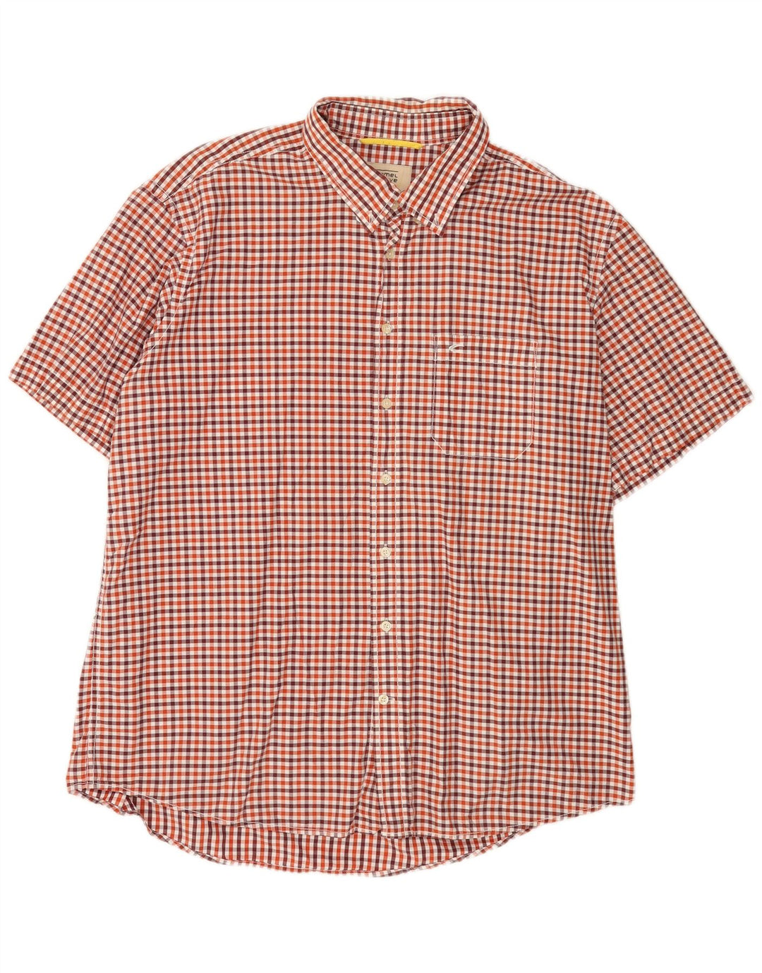 Camel Active - Camisa de manga corta para hombre, ajuste regular, talla 2XL, algodón a cuadros rojo