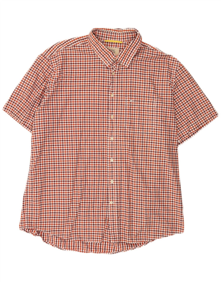 Camel Active - Camisa de manga corta para hombre, ajuste regular, talla 2XL, algodón a cuadros rojo