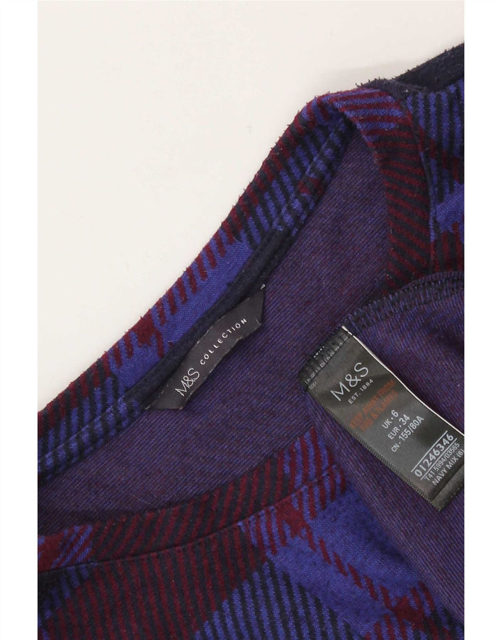 Marks & Spencer Top para mujer de manga larga UK 6 XS Azul marino Cuadros Poliéster