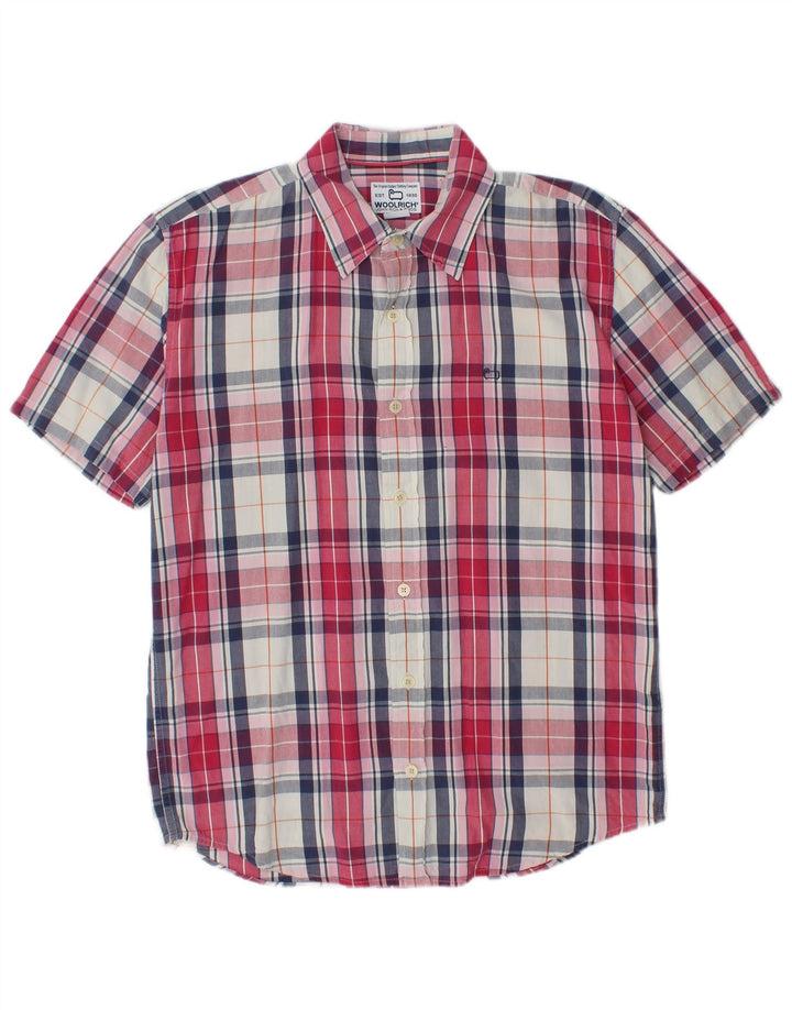 WOOLRICH Camisa Manga Corta Hombre Algodón Cuadros Rojo Mediano