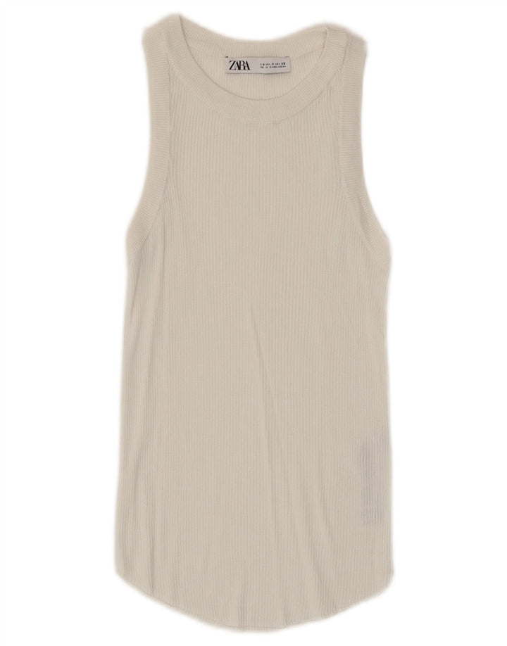 Zara Mujer Chaleco Top UK 8 Small Viscosa Blanca