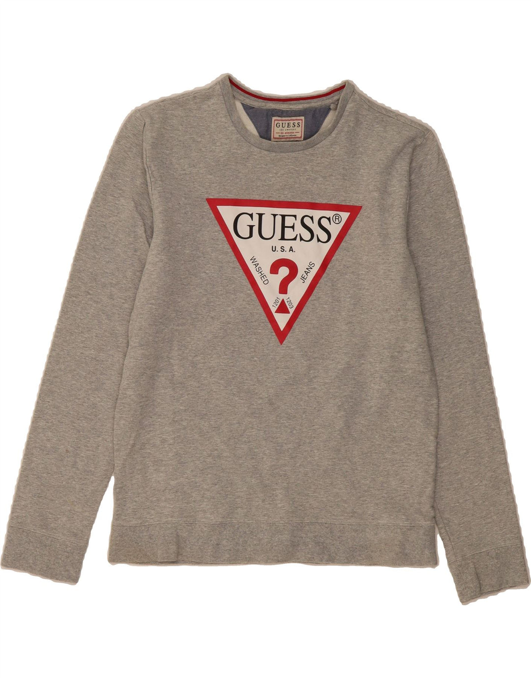 GUESS Womens Graphic Sweatshirt Jumper UK 14 Medium Grey Cotton Vintage Guess and Second-Hand Guess from Messina Hembry 