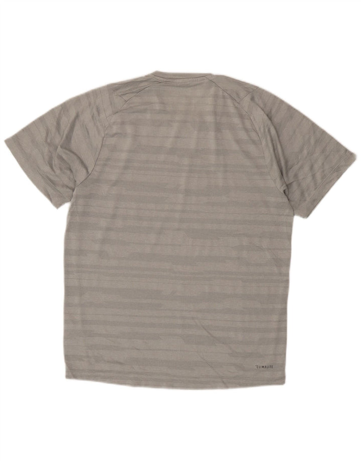 Adidas Mens Climalite Camiseta Top Pequeño Gris Rayas Poliéster