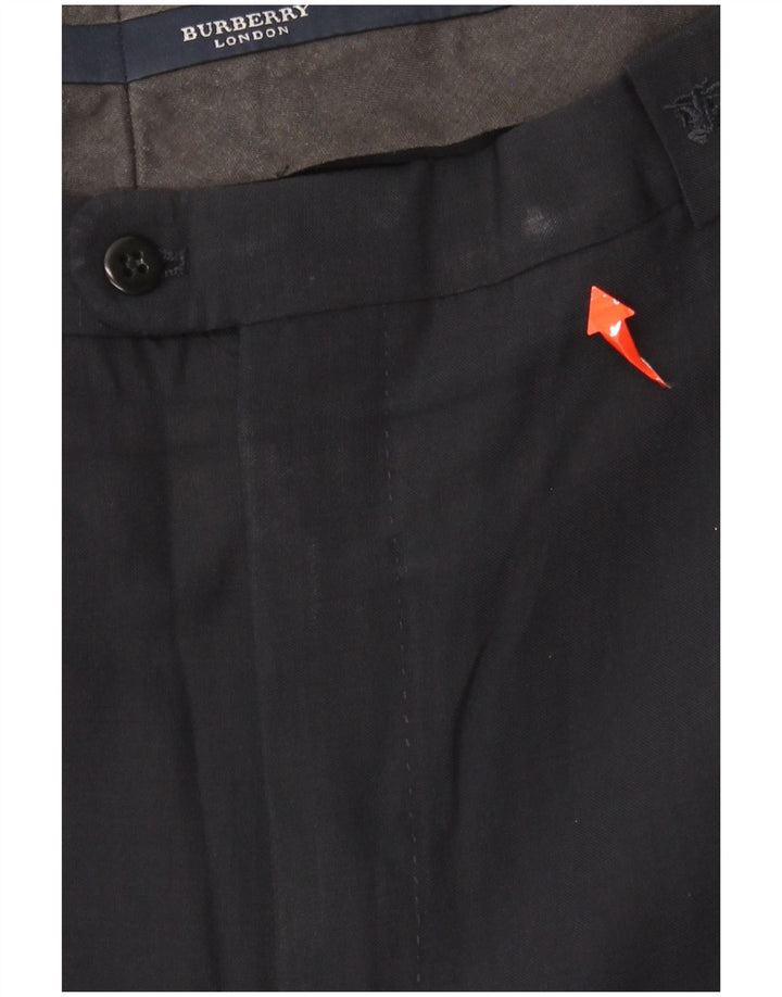 Burberry Pantalón de traje con pinzas para hombre IT 48 Medium W36 L31 Lana azul marino