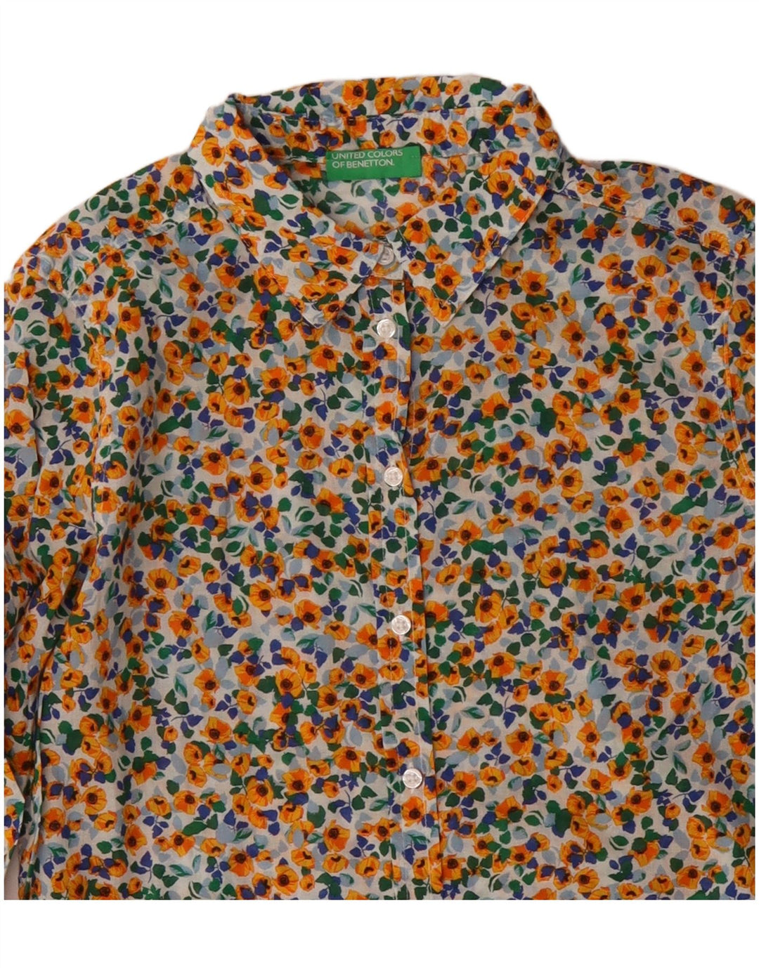 BENETTON Camisa de mujer UK 40 Small Algodón floral multicolor