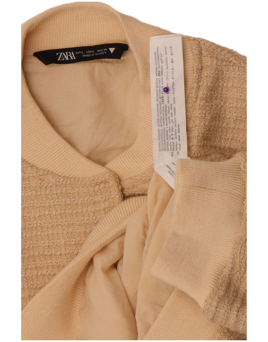 Zara Chaqueta Bomber Mujer UK 46 Grande Algodón Beige
