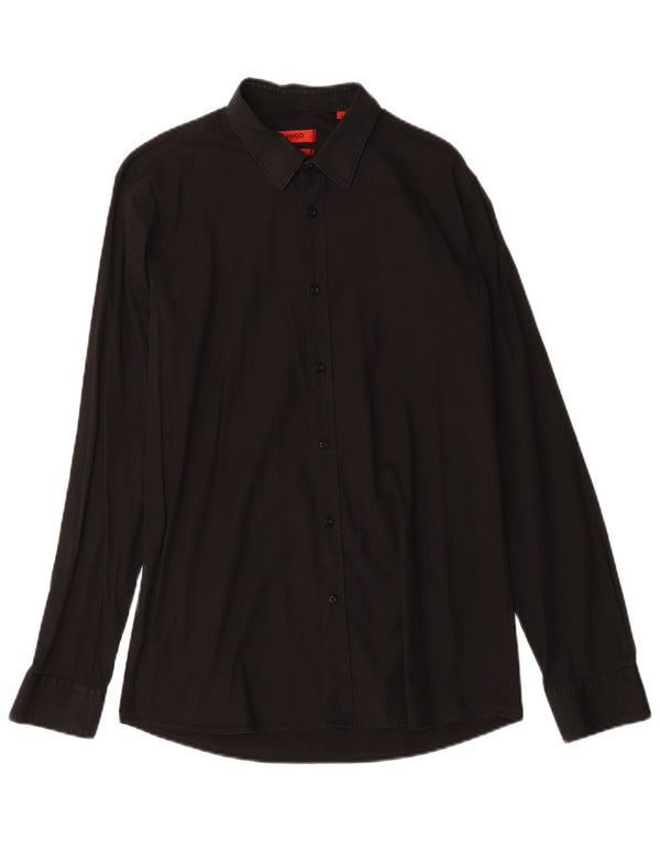 Camisa Hugo Boss Hombre Slim Fit Grande Algodón Negro