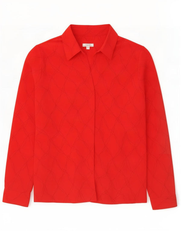 Vintage mujer patrón abstracto camisa blusa Reino Unido 16 poliéster rojo grande