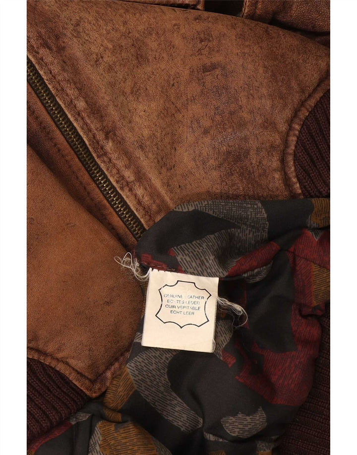 Vintage chaqueta de cuero para hombre Reino Unido 44 2XL cuero marrón