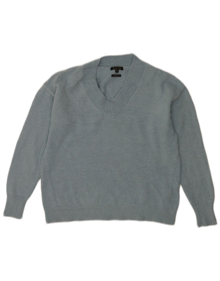 Massimo Dutti Jersey Mujer Cuello Pico UK 44 Poliamida Azul Medio