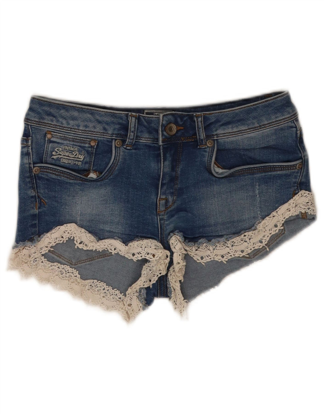 Superdry Mujer Denim Hot Pants W26 Small Azul Algodón