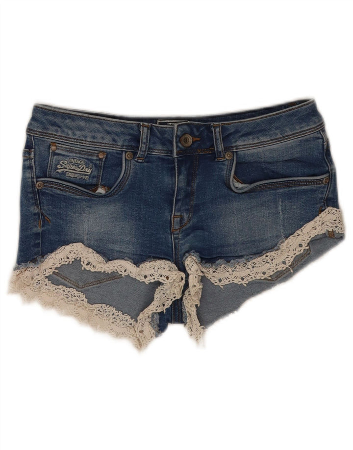 Superdry Mujer Denim Hot Pants W26 Small Azul Algodón