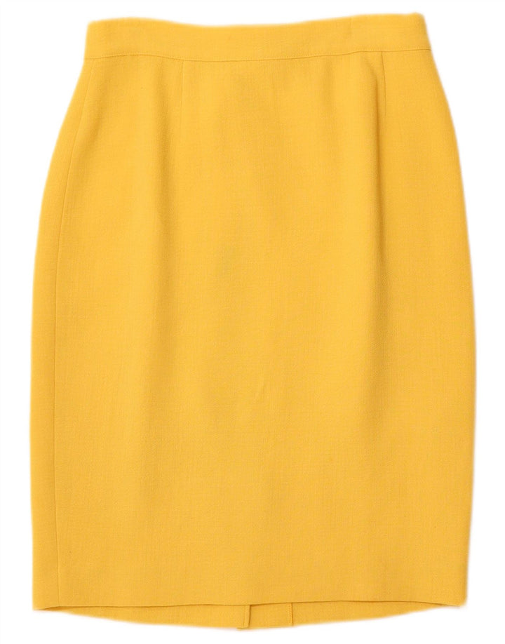 VINTAGE Mujer 4 Botones 2 Piezas Falda Set IT 44 Medio W26 Lana Amarilla