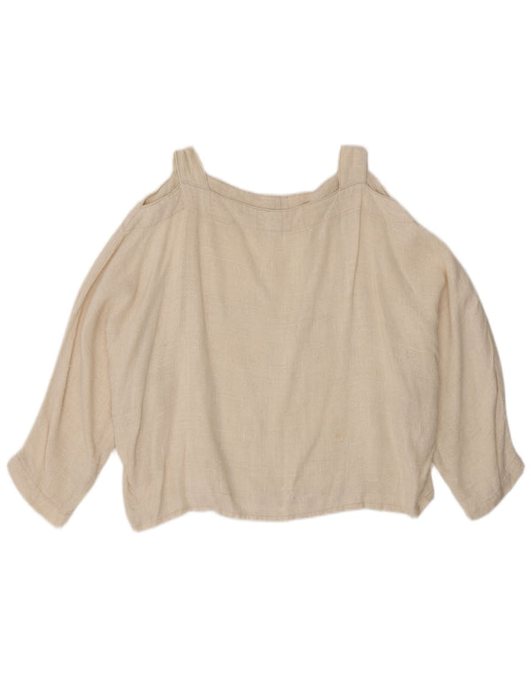 Vintage mujer cosecha 3/4 manga fuera del hombro blusa Top Reino Unido 14 beige grande