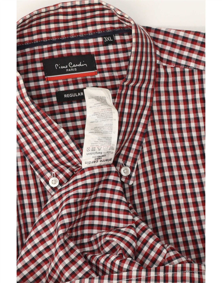 Pierre Cardin Camisa de manga corta para hombre de corte regular 3XL Poliéster a cuadros rojos