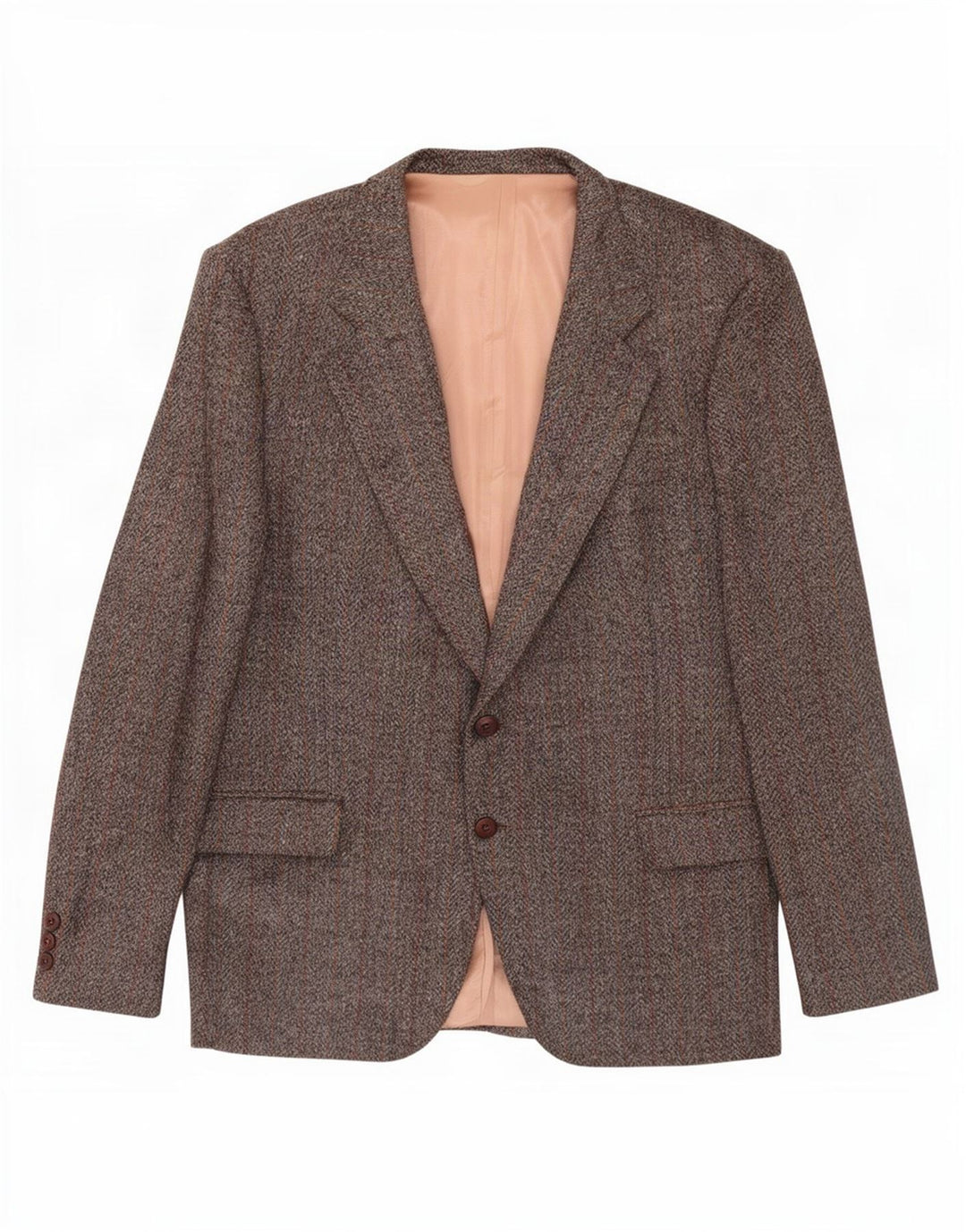 Vintage hombres 2 botones Blazer chaqueta Reino Unido 38 marrón medio comprobar lana virgen