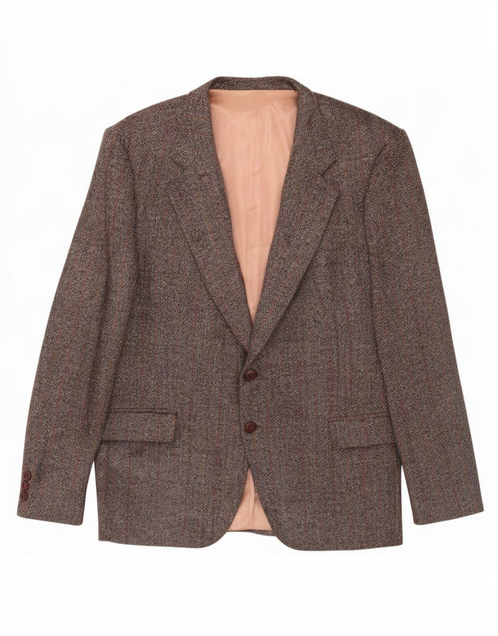 Vintage hombres 2 botones Blazer chaqueta Reino Unido 38 marrón medio comprobar lana virgen