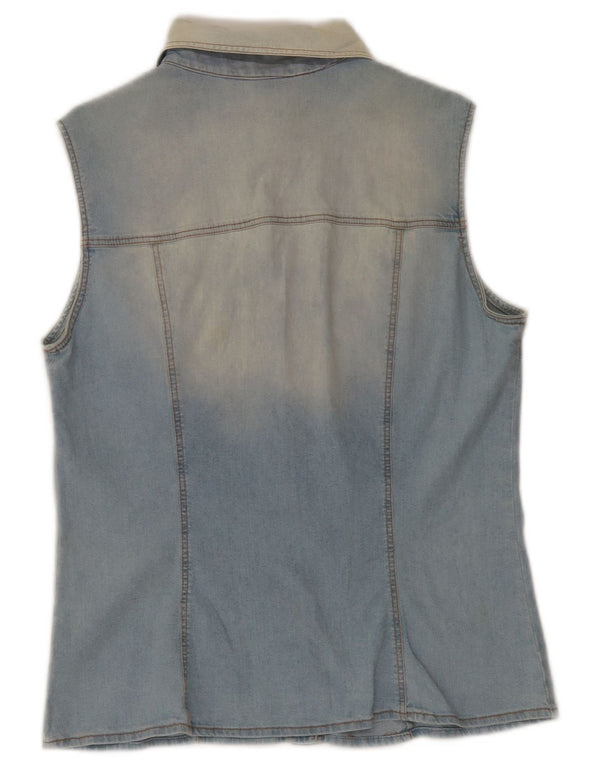 Roccobarocco Camisa vaquera sin mangas para mujer IT 48 XL Algodón azul