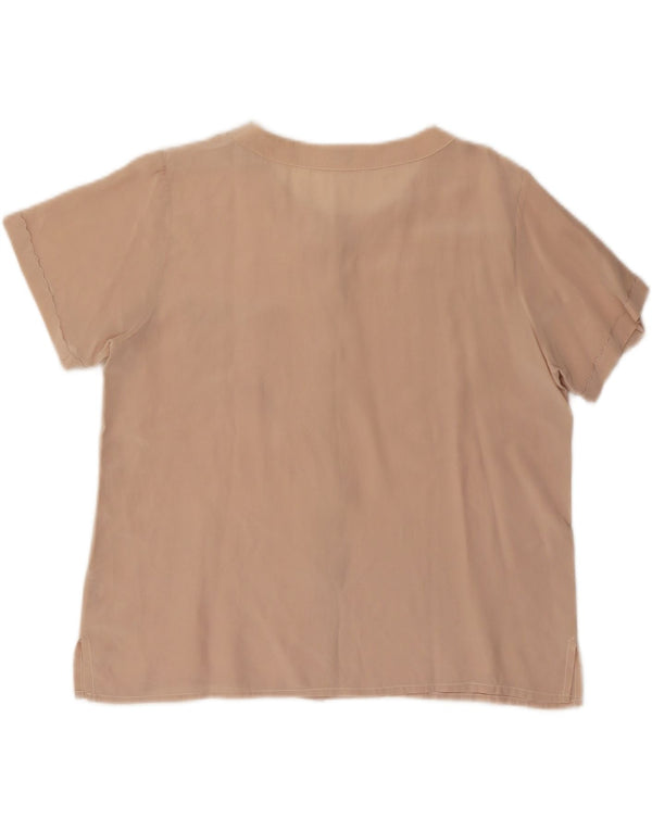 Vintage mujer manga corta camisa de gran tamaño blusa IT 40 pequeña seda rosa