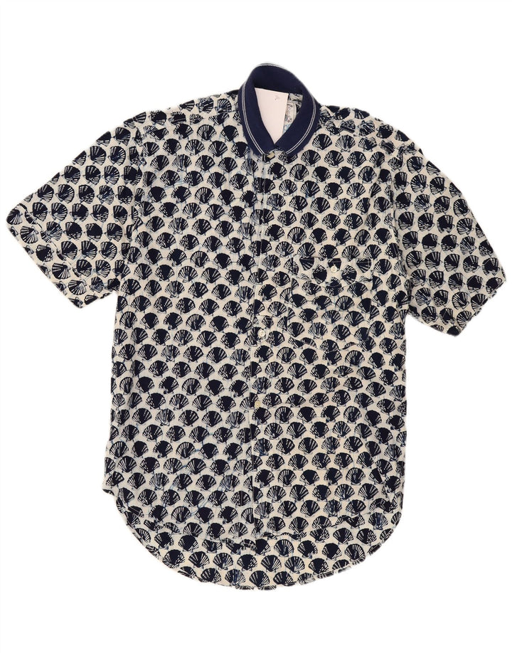 Vintage hombres patrón abstracto camisa de manga corta grande algodón azul marino