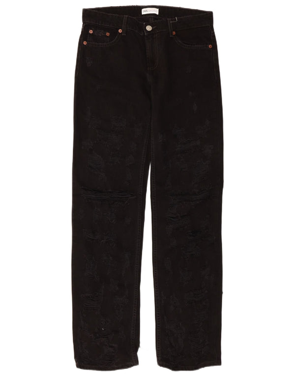 Zara Womens Distressed Low Waist Straight Jeans EU 38 Small W28 L34 Black