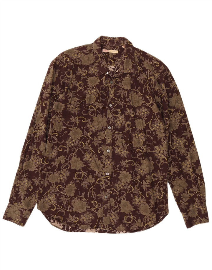 Ted Baker Camisa para hombre Talla 4 Grande Algodón floral marrón