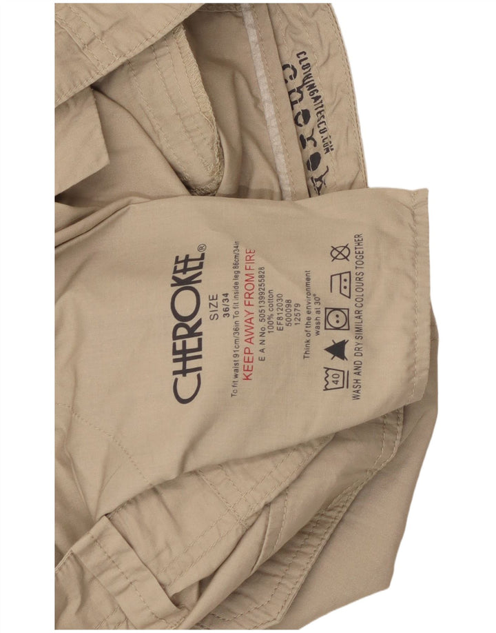 Cherokee Pantalón cargo recto para hombre W36 L34 Algodón beige