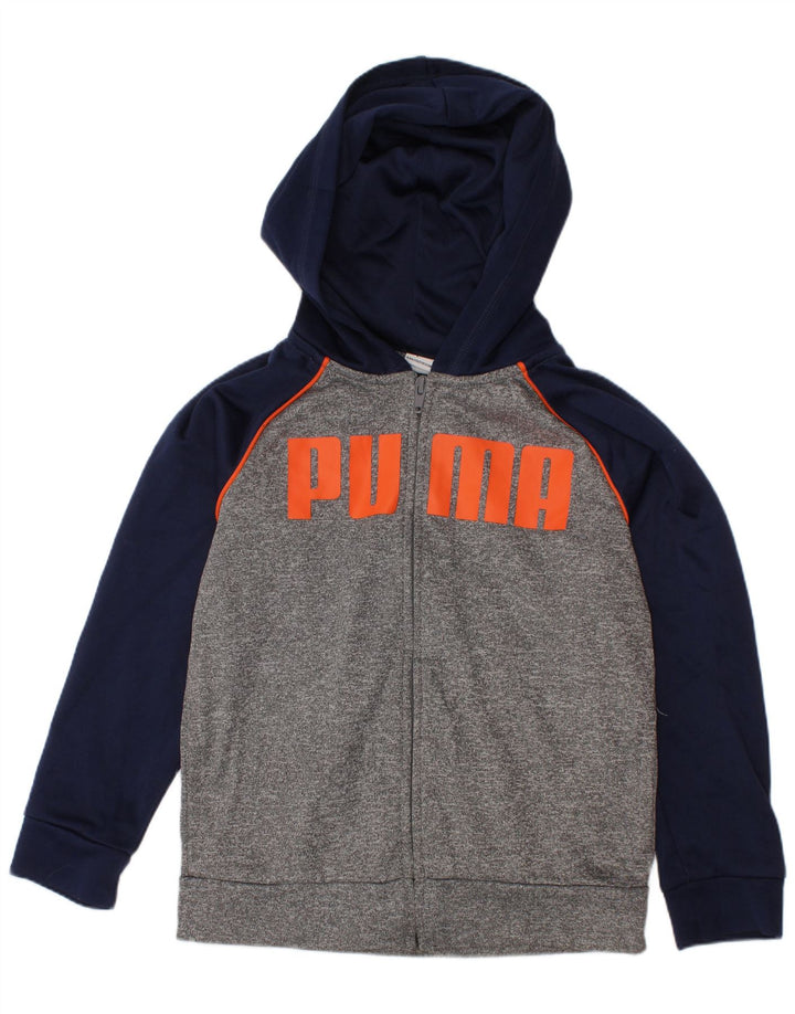 PUMA Sudadera con capucha y cremallera gráfica para niños 5-6 años Gris Poliéster color block