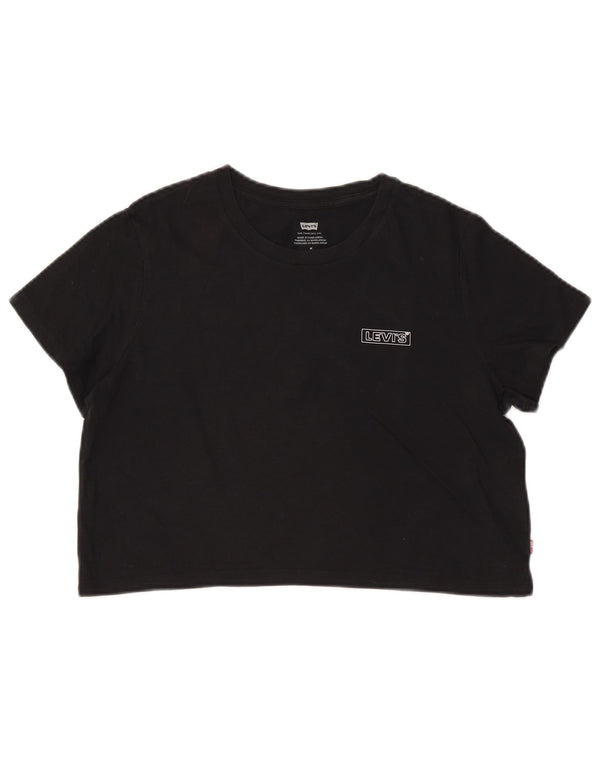 LEVI'S Camiseta corta con gráfico para mujer UK 44 Algodón negro mediano