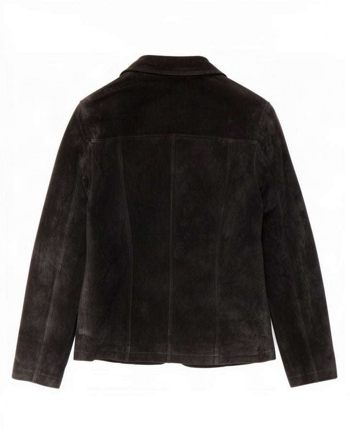 Vintage mujer 2 botones ante Blazer chaqueta Reino Unido 10 pequeño cuero negro