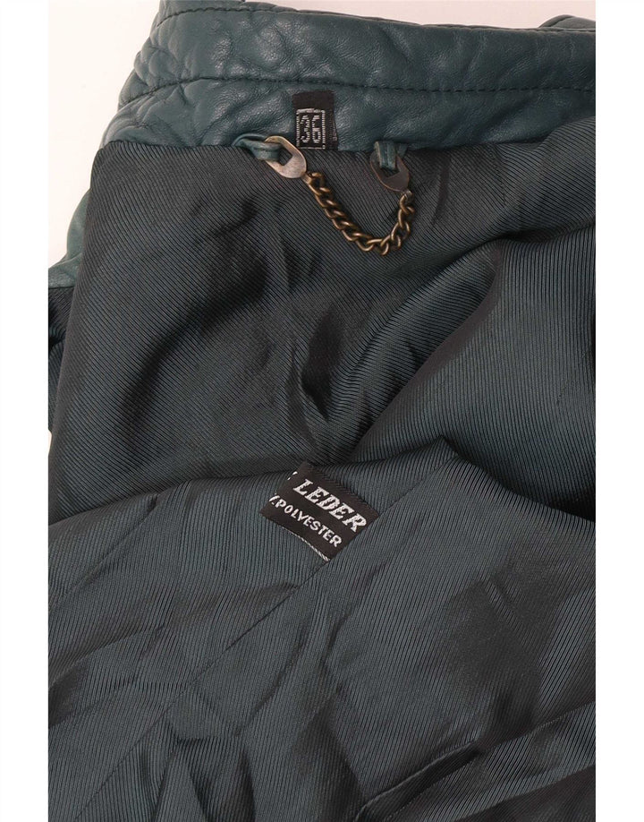 Vintage mujer crop cuero chaqueta EU 36 pequeño cuero verde