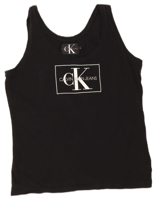 Calvin Klein Jeans Mujer Crop Graphic Chaleco Top UK 40 Grande Algodón Negro