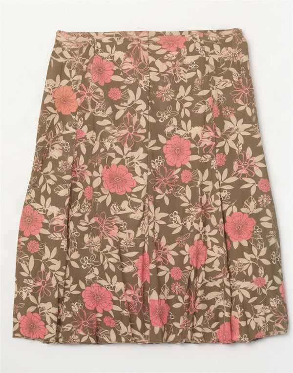 Marks & Spencer Falda Plisada para Mujer UK 18 XL W38 Viscosa Floral Caqui