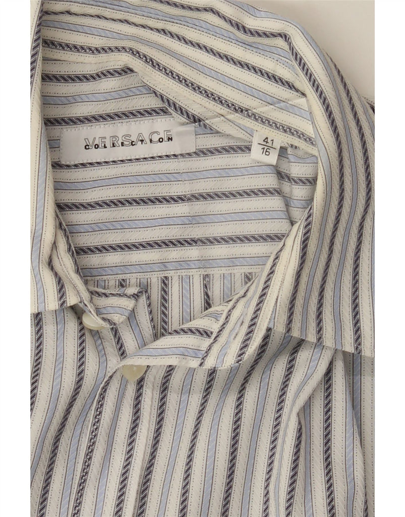 VERSACE Mens Shirt Size 41/16 Large Blue Striped Vintage Versace and Second-Hand Versace from Messina Hembry 