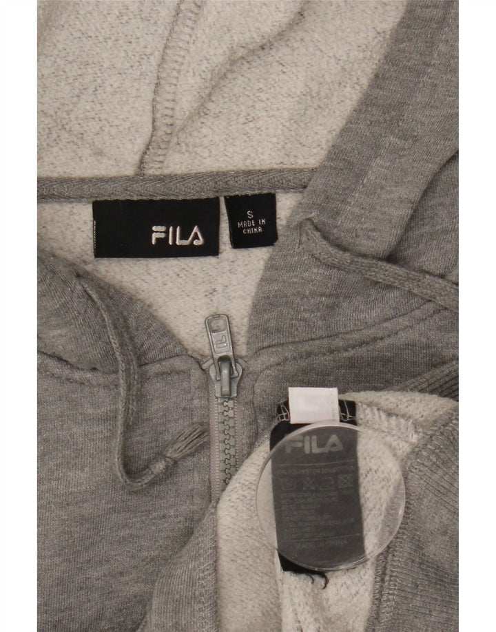 Fila Sudadera con capucha y cremallera gráfica para hombre, poliéster moteado gris pequeño