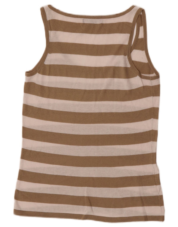 Laura Ashley Top sin mangas transparente para mujer UK 12 Algodón a rayas color caqui mediano
