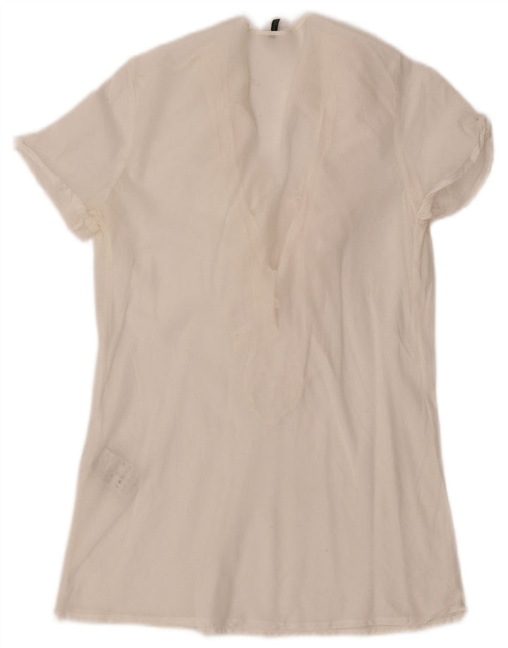 Benetton Blusa De Mujer Con Volantes En La Parte Delantera UK 40 Small De Algodón Blanco Roto