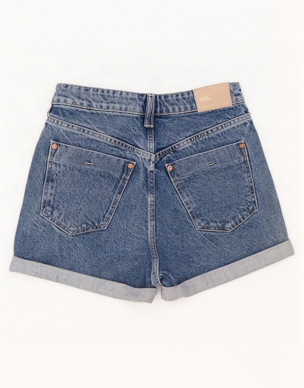 Zara Pantalones cortos vaqueros de cintura alta para mujer EU 38 Small W28 Algodón azul