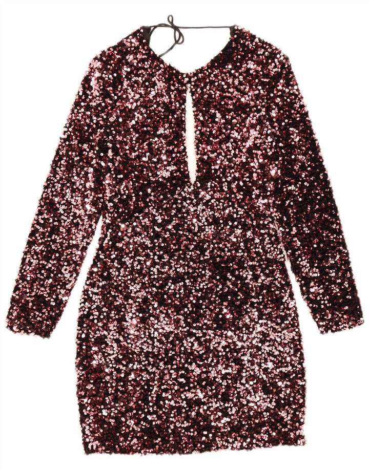 Zara Vestido tubo de manga larga para mujer UK 8 Small Poliéster rosa