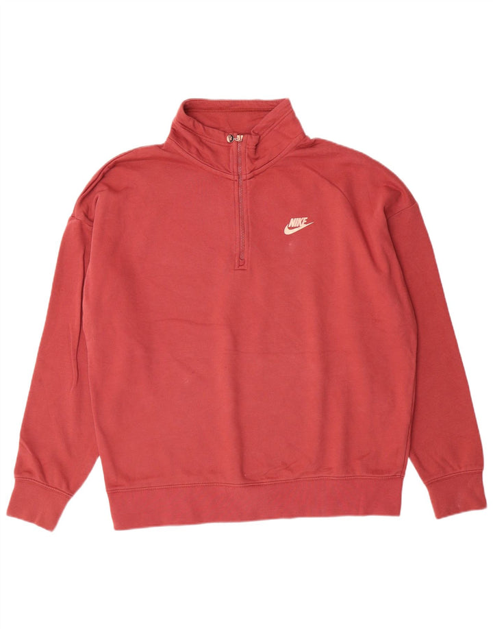 NIKE Sudadera extragrande con estampado gráfico y cuello con cremallera para mujer, talla 10, color rosa